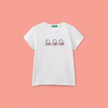 Gugo Benetton Kız Çocuk Baskılı TShirt 6-14 Yaş Beyaz Düz Kol Normal Kesim Tarzında