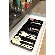 Feyza Design Parlak Siyah 6'lı Modüler Çekmece Içi Kaşıklık Organizer Seti