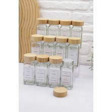 Feyza Design Bambu Kapaklı 12'li Baharatlık Takımı, Köşeli, Etiketli, Serpme Başlıklı