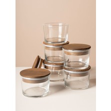 Feyza Design 6'lı Ahşap Kapaklı Cam Saklama Kabı, 220 Cc, Şık ve Kullanışlı Set