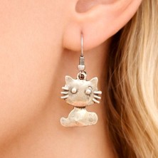 Fildişi Aksesuar Sevimli Kedi Şekilli Kadın Küpe Çift Adet Gümüş Kaplama El Yapımı Küpe