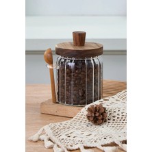 Feyza Design 450 ml Akasya Kapaklı, Kaşıklı Cam Saklama Kabı, Şık ve Kullanışlı