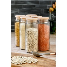 Feyza Design 6'lı Ahşap Kapaklı Çizgili Cam Kavanoz Seti 1350 ml