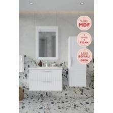 Erguvan Beyaz Gümüş Kulp Demonte 80 cm Lavabolu Banyo Dolabı Ayna Lavabo Boy Dolabı