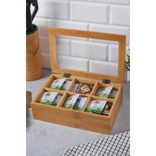 Feyza Design Bambu 6 Bölmeli Çay Kutusu, Saklama ve Düzenleme Için Şık ve Pratik