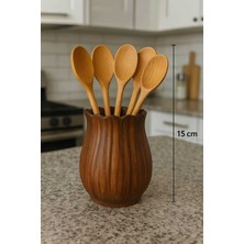 Feyza Design Bohem Tarzı Seramik Kaşıklık, Ahşap Desenli, 15 Cm, Şık ve Kullanışlı