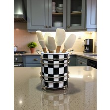 Feyza Design Şık Siyah Damalı Seramik Metal Kaşıklık – Feray Home