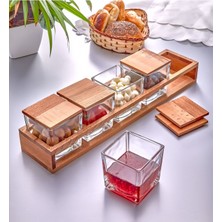 Feyza Design Şık 5’li Ahşap Standlı Cam Kahvaltılık Seti, Zarif Sunumlar Için Ideal