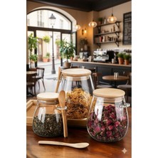 Feyza Design Tombul 3’lü Borosilikat Cam Baharatlık Seti, Bambu Kapaklı, Çeşitli Boyutlar