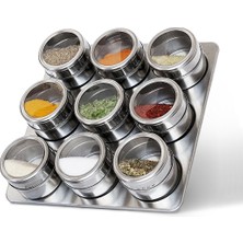 Feyza Design 9'lu Masa Üstü Mıknatıslı Çelik Baharatlık Takımı