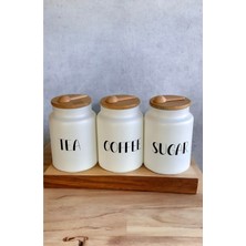 Feyza Design 3'lü Bambu Kapaklı Cam Kavanoz Seti, 800 Ml, Çay, Kahve, Şeker Için Ideal