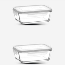 Feyza Design Dikdörtgen Cam Saklama Kabı 2'li Set 800CC, Sağlıklı ve Şık Tasarım