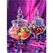 Feyza Design Şık 32 cm 2'li Ayaklı Kapaklı Cam Kurabiyelik ve Şekerlik Seti