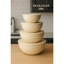 Feyza Design 4'lü Büyük Boy Saklama Kabı Seti, Yumuşak Kapaklı Hamur ve Erzak Kaseleri