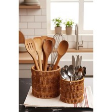 Feyza Design Hasır 2'li Yuvarlak Kaşıklık ve Sepet Organizer Seti