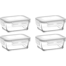 Feyza Design 4'lü Beyaz Cam Saklama Kabı Seti, 400CC, Kahvaltılık, Şeffaf, Sağlam, Estetik