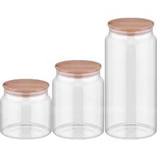 Feyza Design Bambu Kapaklı 3'lü Lüx Cam Saklama Kabı Seti, Pratik ve Şık Tasarım