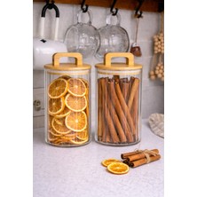 Feyza Design 2’li Bambu Kapaklı Cam Kavanoz 750 ml – Baharat, Kuruyemiş Saklama Seti