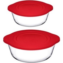 Feyza Design 2'li Kırmızı Silikon Kapaklı Borcam Seti, Dayanıklı ve Şık Tasarım