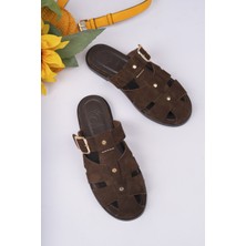 Sy Leather Faye Model Hakiki Deri Çakma Trop Detaylı Tokalı Kadın Terlik