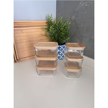 Feyza Design Bambu Kapaklı Cam Saklama Seti, 6 Adet Vakumlu Kahvaltılık Kaplar