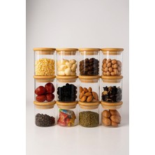 Feyza Design 12'li Borosilikat Baharatlık ve Saklama Kavanozu Seti 250ML Bambu Kapaklı