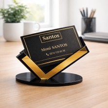 Soylu Pleksi Siyah ve Gold Detaylı Masa Üstü Organizer Kartlık, Şık Modern Tasarım Pleksi Kartvizitlik