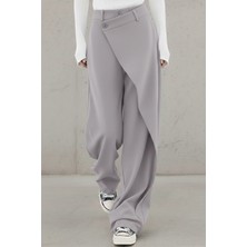 İpek Atlas Kadın Düğme Kapama Asimetrik Tasarımlı Palazzo Pantolon