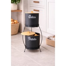 Feyza Design Bambu ve Metal Malzemeli, Şık Kapaklı Soğan ve Patates Saklama Kabı