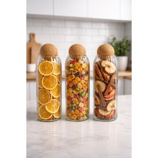 Feyza Design 3’lü Mantar Top Kapaklı Cam Kavanoz Seti, Çizgili Tasarım, Saklama Çözümleri