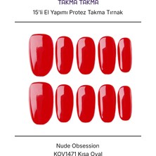 Takma Takma 10'lu Kırmızı Tekrar Kullanılabilir El Yapımı Protez Takma Tırnak Sarı-L