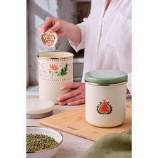 Feyza Design Şık Emaye Orta Düz Kavanoz, Günlük Kullanım Için Mükemmel Seçenek