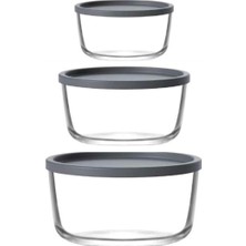 Feyza Design Antrasit Renkli 3'lü Round Saklama Kabı Seti 380-800-1490 cc