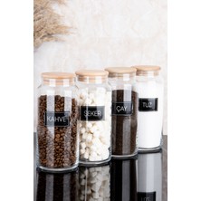 Feyza Design 4’lü Ahşap Vakum Kapaklı Cam Saklama Kabı Seti 1300 ml