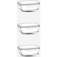 Feyza Design 3'lü Cam Saklama Kabı Seti, Dikdörtgen, 800CC, Dayanıklı ve Şık Tasarım