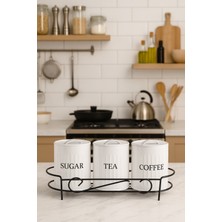 Feyza Design 3'lü Metal Kavanoz Seti, Çay Kahve Şeker Saklama Kabı Beyaz