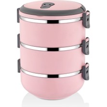 Feyza Design 3 Katlı Pudra Pembe Sızdırmaz Yemek Termosu, 2,25 L Sefer Tası
