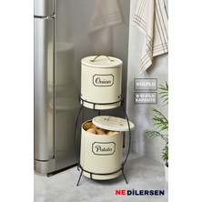 Feyza Design Çift Katlı Metal Sebze Sepeti, Pratik ve Şık Saklama Çözümü