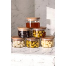 Feyza Design 6'lı Cam Kahvaltılık Seti, Sızdırmaz Bambu Kapak, Borosilikat, 90X60 mm