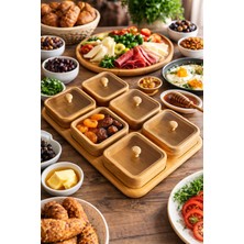 Feyza Design Bambu Ahşap 6'lı Kapaklı Kahvaltılık ve Çerezlik Seti, Tepsili Sunum