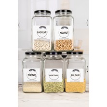 Feyza Design 5'li Mutfak Saklama Kavanozu Seti, 3l, Siyah Metal Kapak, Bakliyat ve Tahıl