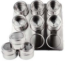 Feyza Design Çelik Masa Üstü 9'lu Mıknatıslı Baharatlık Takımı, Şık ve Pratik Kullanım