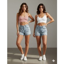 BBS Beyaz & Toz Pembe Çift Askılı Büstiyer (Ikili)