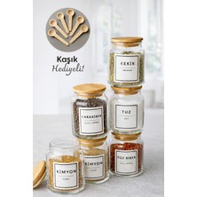 Feyza Design Bambu Vakum Kapaklı Cam Saklama Kabı 6'lı Baharatlık Seti 290 cc