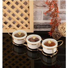 Feyza Design 3 Bölmeli Seramik Kapaklı Kahvaltı ve Çerezlik Sunumluk Gold