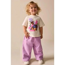 Monila Kız Çocuk Süzene Detaylı Baskılı Cepli Geniş Paçalı Altüst Takım