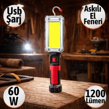 Badem10 Askılı Taşınabilir Şarjlı El Feneri 60 W 1200 Lümen USB Şarjlı Manyetik Mıknatıslı Güçlü Işık