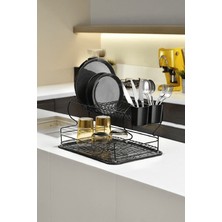 Feyza Design Iki Katlı Siyah Bulaşıklık, Termoplastik Kaplama, Tepsili, Tabak ve Kaşık Kurutmalık