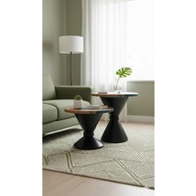 Gökçesan Mobilya Ahşap & Epoksi 2'li Yan Sehpa Doğal Masif Ahşap | 50CM Çap | Ceviz Ağacı