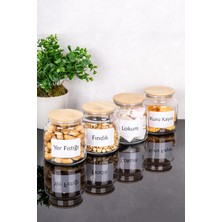 Feyza Design 4'lü Bambu Kapaklı Kuruyemiş ve Çerezlik Kavanoz Seti